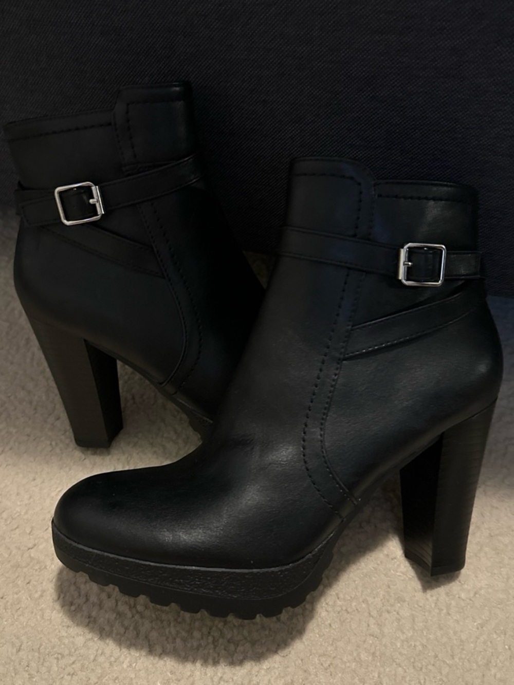 Finley Black Heeled Ankle Boots with Buckle